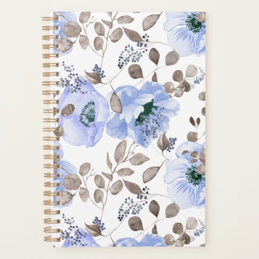 Chic Blue Watercolor-Blume Planer (Vorderseite)
