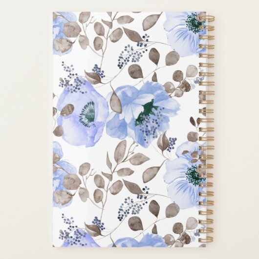 Chic Blue Watercolor-Blume Planer (Rückseite)