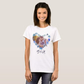 Chic Blue Watercolor Blumenherz Foto Valentines T-Shirt (Vorne ganz)