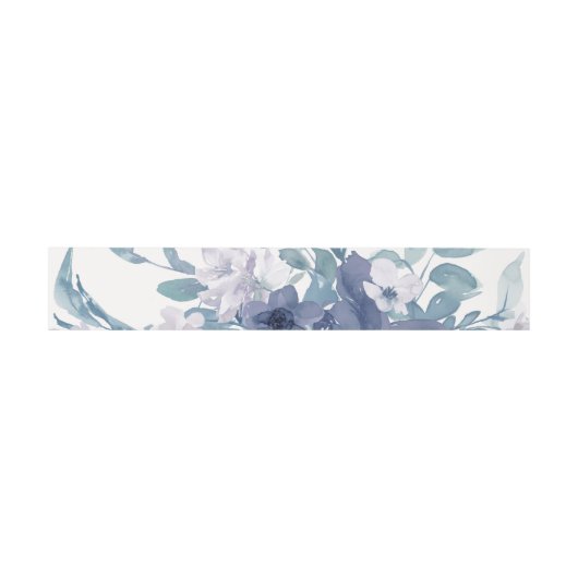 Chic Blue Watercolor Floral Wedding Einladungsbanderole (Flach)