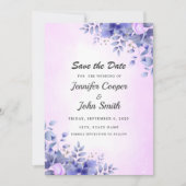 Chic Blue Watercolor Pink Roses Wedding Save The Date (Vorderseite)