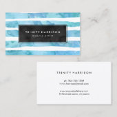 Chic Blue Watercolor Streifen | Kopfbrett Visitenkarte (Vorne/Hinten)
