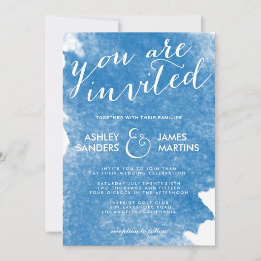 CHIC BLUE WATERCOLOR WEDING INVITATION EINLADUNG (Vorderseite)