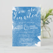 CHIC BLUE WATERCOLOR WEDING INVITATION EINLADUNG (Stehend Vorderseite)