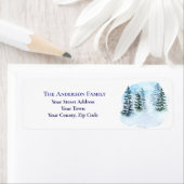 Chic Blue Watercolor Weihnachtsbaumen Name Adresse (Insitu)