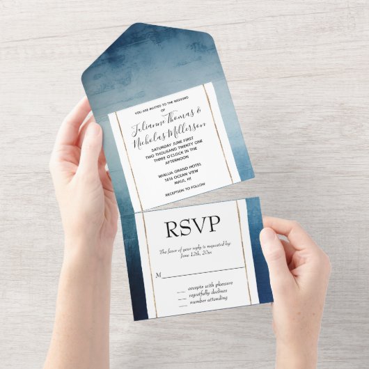 Chic Blue Wedding All In One Einladung (Abreißen)