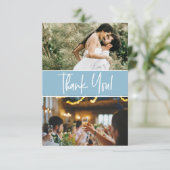 Chic Blue Wedding Custom 2 Fotos Dankeskarte (Stehend Vorderseite)