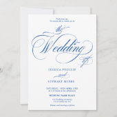 Chic blue white alles in einer kalligraphischen Ho Einladung (Vorderseite)