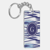 Chic blue-white aquarellicat-Muster Schlüsselanhänger (Vorderseite links)