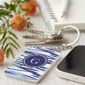 Chic blue-white aquarellicat-Muster Schlüsselanhänger (Vorderseite rechts)