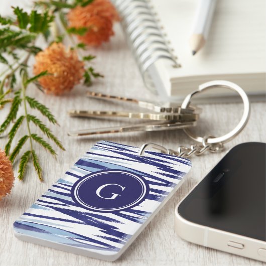 Chic blue-white aquarellicat-Muster Schlüsselanhänger (Vorderseite rechts)