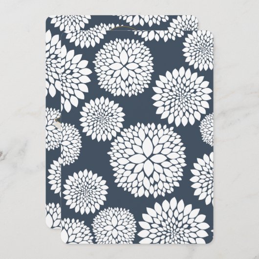 Chic Blue White Blume Babydusche Einladung (Vorne/Hinten)