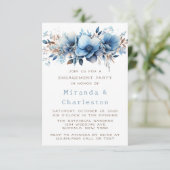 Chic Blue White Blume Engagement Partei Einladung (Stehend Vorderseite)