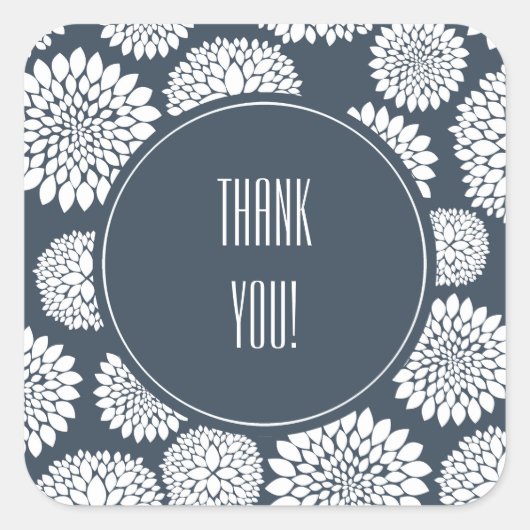 Chic Blue White Blume Quadratischer Aufkleber (Vorderseite)