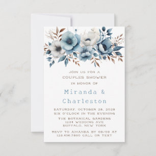 Chic Blue White Blume Wedding Couples Dusche Einladung