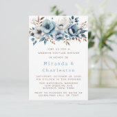 Chic Blue White Blume Wedding Couples Dusche Einladung (Stehend Vorderseite)