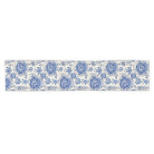 Chic Blue White Blumenchinoiserie Toile Monogramm Kurzer Tischläufer (Horizontal)