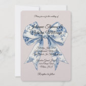 Chic Blue White Bow Blush Pink Wedding Einladung (Vorderseite)