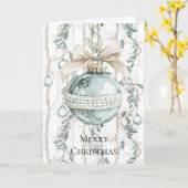 Chic Blue White Bow Ornament Karte (Gelbe Blume)