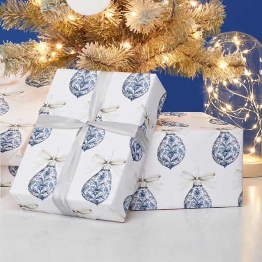 Chic Blue White Bows Ornaments Christmas Geschenkpapier (Feiertage)