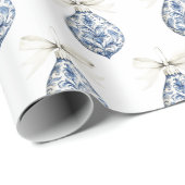 Chic Blue White Bows Ornaments Christmas Geschenkpapier (Rolleneckpunkt)