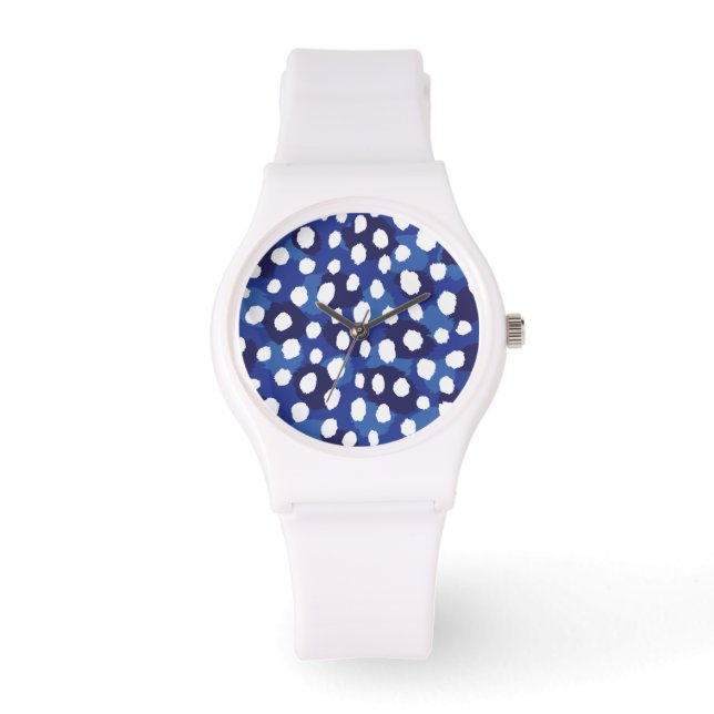 Chic Blue-White-Cheetah-Print-Monogramm Armbanduhr (Vorderseite)