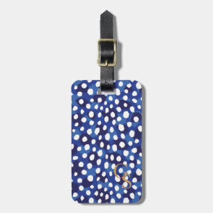 Chic Blue-White-Cheetah-Print-Monogramm Gepäckanhänger