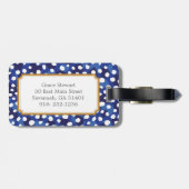 Chic Blue-White-Cheetah-Print-Monogramm Gepäckanhänger (Rückseite horizontal)