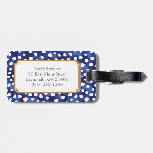 Chic Blue-White-Cheetah-Print-Monogramm Gepäckanhänger (Rückseite horizontal)