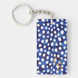 Chic Blue-White-Cheetah-Print-Monogramm Schlüsselanhänger