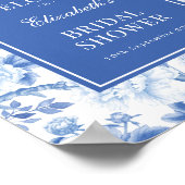 Chic Blue White Chinoiserie Brautparty Empfang Poster (Ecke)
