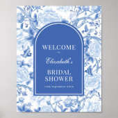 Chic Blue White Chinoiserie Brautparty Empfang Poster (Vorne)