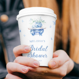 Chic Blue White Chinoiserie Brautparty Pappbecher