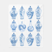 Chic Blue White Chinoiserie Porcelain Ginger Jars Fleecedecke (Vorderseite)