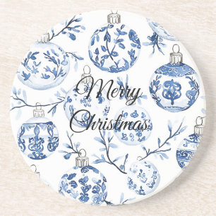 Chic Blue White Christmas Ornaments Getränkeuntersetzer