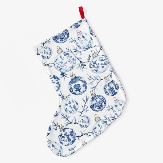 Chic Blue White Christmas Ornaments Großer Weihnachtsstrumpf (Rückseite (Hängend))