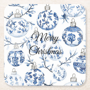 Chic Blue White Christmas Ornaments Rechteckiger Pappuntersetzer