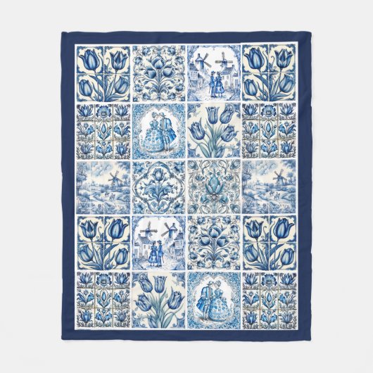 Chic Blue white country szenes toile de jouy Fleecedecke (Vorderseite)
