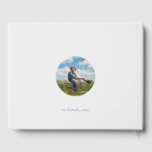 Chic Blue White Couple Foto Floral Daisy Wedding Gästebuch (Rückseite)