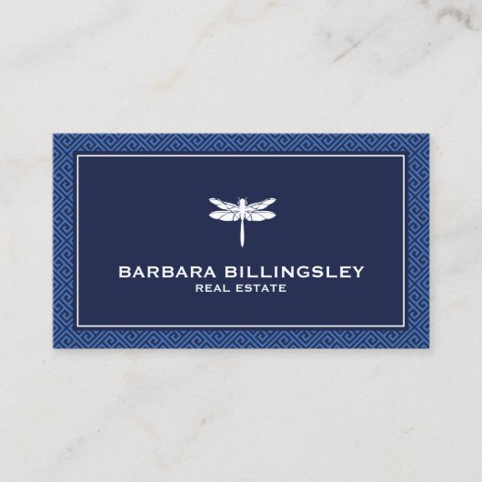 Chic Blue/White Dragonfly Realtor, Designer Visitenkarte (Vorderseite)
