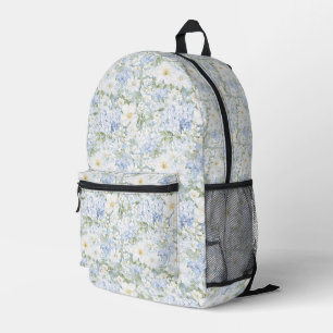 Chic Blue White Floral Bedruckter Rucksack