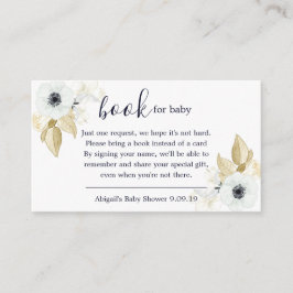 Chic Blue & White Floral Book Request Baby Dusche Begleitkarte
