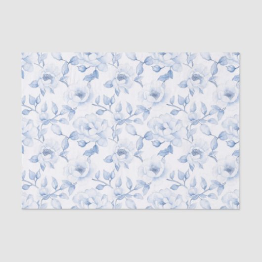 Chic Blue White Floral Brautparty Seidenpapier (Vorderseite)