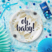 Chic Blue & White Floral Oh Baby Dusche Pappteller (Party)
