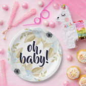 Chic Blue & White Floral Oh Baby Dusche Pappteller (Party)