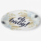 Chic Blue & White Floral Oh Baby Dusche Pappteller (Schrägansicht)