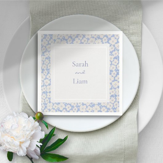 Chic Blue & White Floral Paper Napkin Serviette
