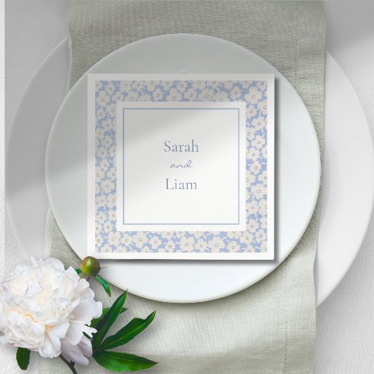 Chic Blue & White Floral Paper Napkin Serviette