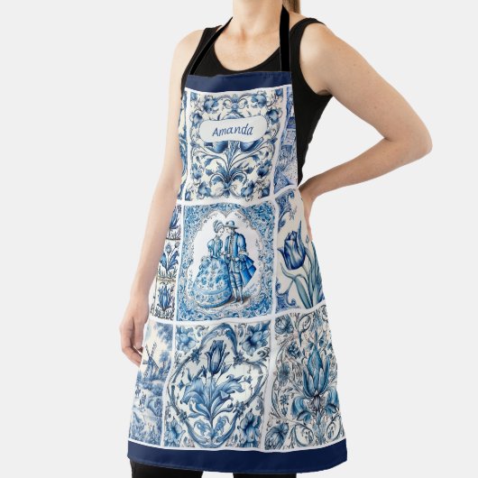 Chic Blue white frames toile de jouy monogram Schürze (InSitu)