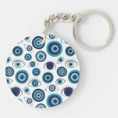 Chic Blue White Greece Evil Eye Monogram Schlüsselanhänger (Rückseite)